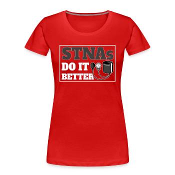 Infirmière auxiliaire certifiée STNA - T-shirt bio Premium Femme - rouge - Devant - Mia (176cm)