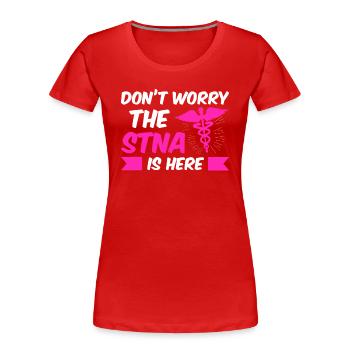 Infirmière auxiliaire certifiée STNA - T-shirt bio Premium Femme - rouge - Devant - Mia (176cm)