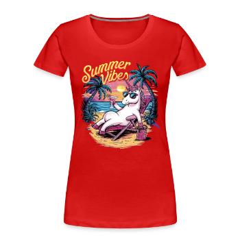 Ambiance estivale Licorne - T-shirt bio Premium Femme - rouge - Devant - Mia (176cm)