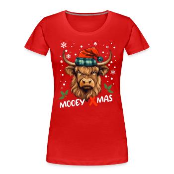 Schottische Highland Kuh feiert Weihnachten Muh - Frauen Premium Bio T-Shirt - Rot - Vorne - Mia (176cm)