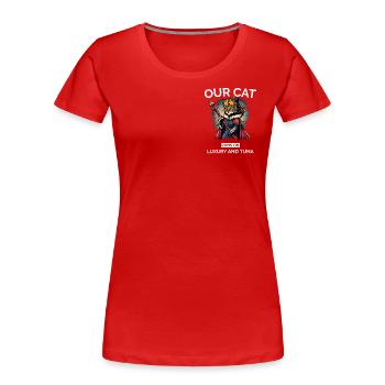Cat Mom Dad Cartoon Queen Cat - Women's Premium Organic T-Shirt - red - Front - Mia (176cm)