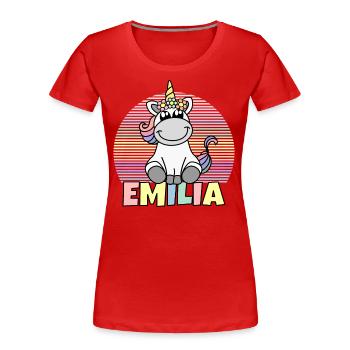 Emilia Name Cute Unicorn Rainbow First Name - Women's Premium Organic T-Shirt - red - Front - Mia (176cm)