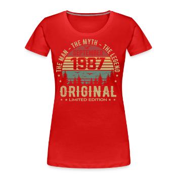 Original Birthday 1987 - September 1987 Gift - Women's Premium Organic T-Shirt - red - Front - Mia (176cm)
