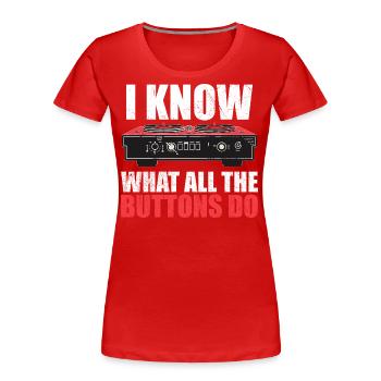 Ich weiß, was alle Tasten tun - Frauen Premium Bio T-Shirt - Rot - Vorne - Mia (176cm)
