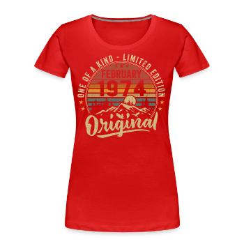 Birthday Gift February 1974 Cool February 1974 - Women's Premium Organic T-Shirt - red - Front - Mia (176cm)