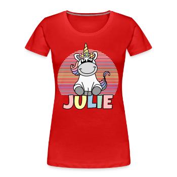 Julie Nom de la licorne - T-shirt bio Premium Femme - rouge - Devant - Mia (176cm)