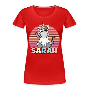 Sarah Unicorn Name - Women's Premium Organic T-Shirt - red - Front - Mia (176cm)