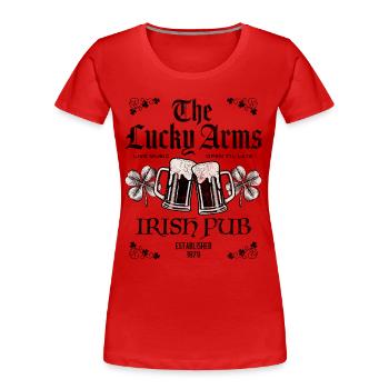 Lucky Arms Irish Pub - Women's Premium Organic T-Shirt - red - Front - Mia (176cm)