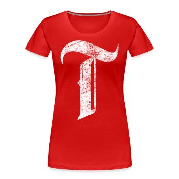 Tshirt alphabet initial T - T-shirt bio Premium Femme - rouge - Devant - Mia (176cm)