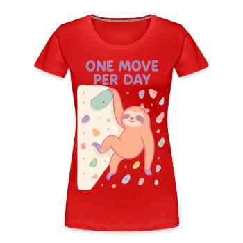 Sloth Bouldering: One Move Per Day Design - Women's Premium Organic T-Shirt - red - Front - Mia (176cm)
