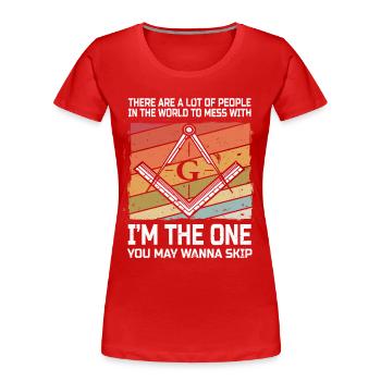 Freimaurer Maurer Illuminati Symbol Zirkel Winkel - Frauen Premium Bio T-Shirt - Rot - Vorne - Mia (176cm)