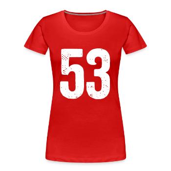 53 Numéros Blanc - T-shirt bio Premium Femme - rouge - Devant - Mia (176cm)