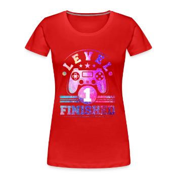 1 Anniversaire Niveau 1 Terminé - T-shirt bio Premium Femme - rouge - Devant - Mia (176cm)
