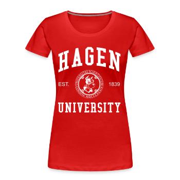 Hagen University Universität Hochschule Uni - Frauen Premium Bio T-Shirt - Rot - Vorne - Mia (176cm)