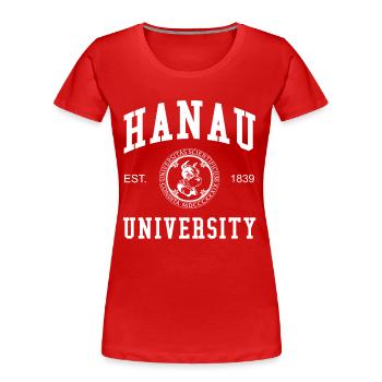 Hanau University Universität Hochschule Uni - Frauen Premium Bio T-Shirt - Rot - Vorne - Mia (176cm)