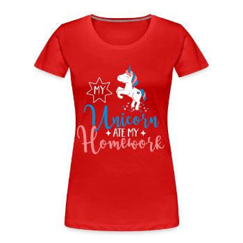 My Unicorn ate my Homework - Women's Premium Organic T-Shirt - red - Front - Mia (176cm)