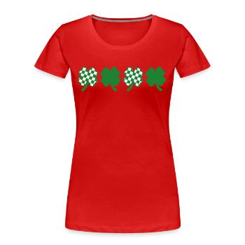 Trèfle Damier Fête Saint Patrick - T-shirt bio Premium Femme - rouge - Devant - Mia (176cm)