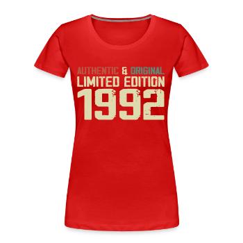 1992 Geburtstagsgeschenk 1992 Jahrgang 1992 Retro - Frauen Premium Bio T-Shirt - Rot - Vorne - Mia (176cm)