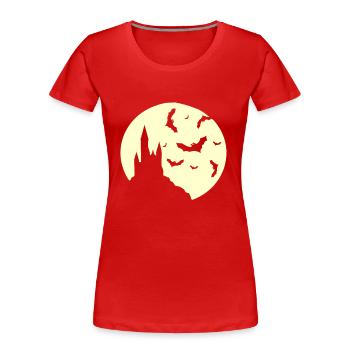 Fledermaus Burg - Halloween - Frauen Premium Bio T-Shirt - Rot - Vorne - Mia (176cm)