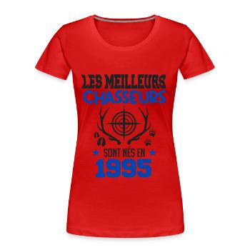 Anniversaire chasseur Née en 1995 - T-shirt bio Premium Femme - rouge - Devant - Mia (176cm)