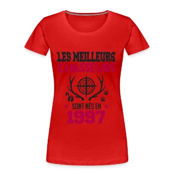 Anniversaire chasseur Née en 1997 - T-shirt bio Premium Femme - rouge - Devant - Mia (176cm)