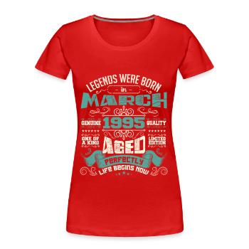 März 1995 | Geburtstagsgeschenk - Frauen Premium Bio T-Shirt - Rot - Vorne - Mia (176cm)