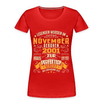 Im November 2001 geboren - T-shirt bio Premium Femme - rouge - Devant - Mia (176cm)