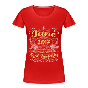 June 2017 | Vintage Gift 2017 - Women's Premium Organic T-Shirt - red - Front - Mia (176cm)
