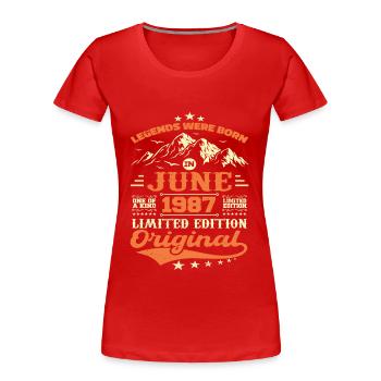 June 1987 Birthday Born in 1987 June Gift - Women's Premium Organic T-Shirt - red - Front - Mia (176cm)