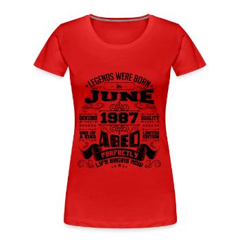 1987 June Anniversary 1987 June | born June 1987 - Women's Premium Organic T-Shirt - red - Front - Mia (176cm)