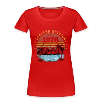1976 Cadeau Anniversaire Vintage Rétro Né en 1976 - T-shirt bio Premium Femme - rouge - Devant - Mia (176cm)