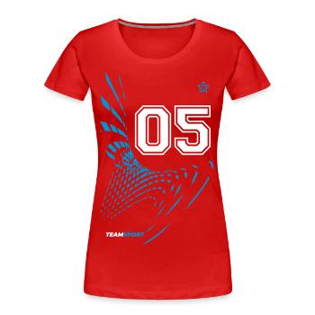 05 JERSEY Numéro Cinq Numéros Numéro 5 Motif - T-shirt bio Premium Femme - rouge - Devant - Mia (176cm)