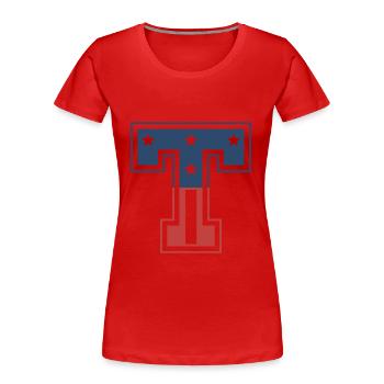 Buchstabe T USA - Frauen Premium Bio T-Shirt - Rot - Vorne - Mia (176cm)