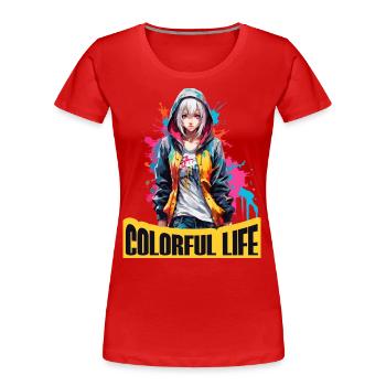 Anime girl with color spots - Women's Premium Organic T-Shirt - red - Front - Mia (176cm)