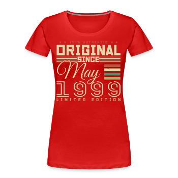 Gift Anniversaire Mai 1999, Gift May 1999 - Frauen Premium Bio T-Shirt - Rot - Vorne - Mia (176cm)