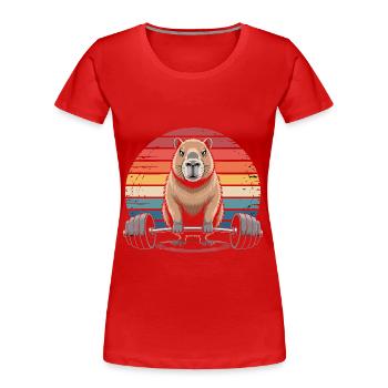 Capybara Gewichtheben - Frauen Premium Bio T-Shirt - Rot - Vorne - Mia (176cm)