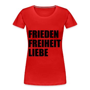 Frieden freiheit liebe - Frauen Premium Bio T-Shirt - Rot - Vorne - Mia (176cm)
