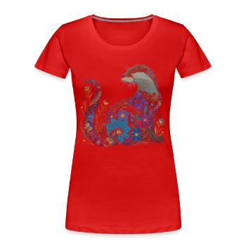 Otter Floral Vintage Gift - Women's Premium Organic T-Shirt - red - Front - Mia (176cm)