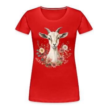 Goat Floral Gift - Women's Premium Organic T-Shirt - red - Front - Mia (176cm)