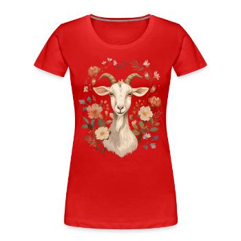 Goat Floral Gift - Women's Premium Organic T-Shirt - red - Front - Mia (176cm)