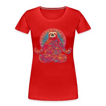 Sloth Buddha Yoga Funny Gift - Women's Premium Organic T-Shirt - red - Front - Mia (176cm)