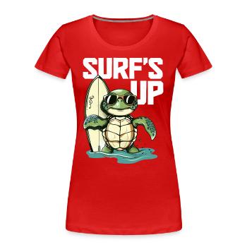 Surfing Turtle Surfer Gift - Women's Premium Organic T-Shirt - red - Front - Mia (176cm)