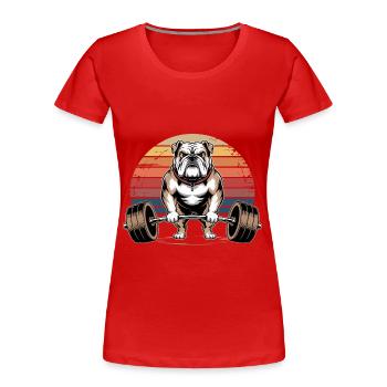 Englische Bulldogge Gewichtheben - Frauen Premium Bio T-Shirt - Rot - Vorne - Mia (176cm)