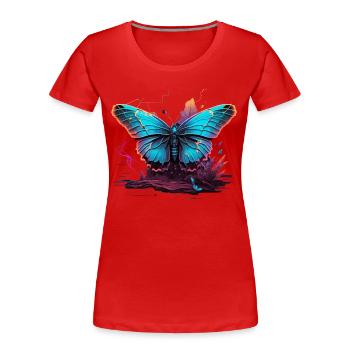 Papillon Vaporwave lumineux - T-shirt bio Premium Femme - rouge - Devant - Mia (176cm)