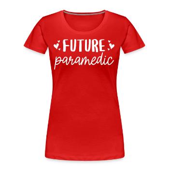 Cadeau Futur Ambulancier Certifié - T-shirt bio Premium Femme - rouge - Devant - Mia (176cm)