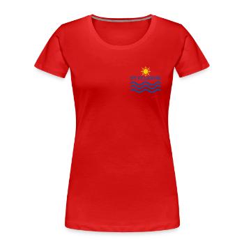 Crochet de pantalon Soleil et Vagues - T-shirt bio Premium Femme - rouge - Devant - Mia (176cm)