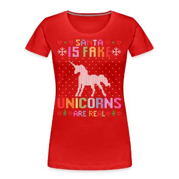 Licorne Licornes réel drôle coloré Noël laid - T-shirt bio Premium Femme - rouge - Devant - Mia (176cm)