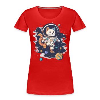 Katzenartige Weltraum-Abenteurerin - Frauen Premium Bio T-Shirt - Rot - Vorne - Mia (176cm)