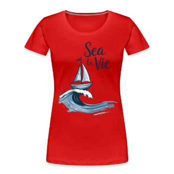 Slogan Vie Marine Voilier Mer - T-shirt bio Premium Femme - rouge - Devant - Mia (176cm)
