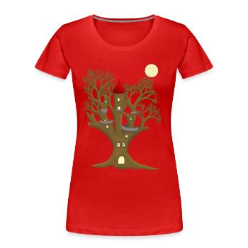 Fantasy TreeHouse Forest Tree Child Kids Fairy Tale - Women's Premium Organic T-Shirt - red - Front - Mia (176cm)